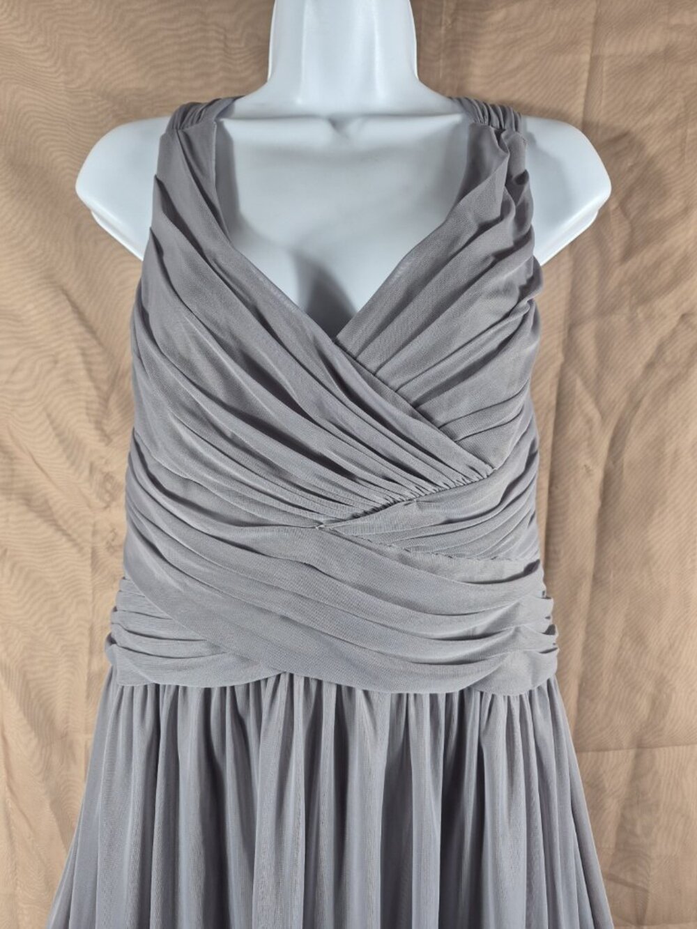 David's Bridal women's Gray chiffon cocktail bridesmaid flare Mini dress size 14 - Picture 4 of 10